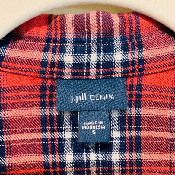 J. Jill Mauve Pink and Blue Plaid cotton tunic length shirt size small - Picture 2 of 7